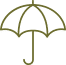 An outline of a simple, classic umbrella depicted in a solid olive green color, reminiscent of African Safari gear. The image shows a symmetrical umbrella with eight sections and a hooked handle at the