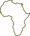 A simple, stylized outline of the continent of Africa in a green color, depicted with jagged borders to suggest a rough, hand-drawn appearance. This symbolizes African safari destinations. The background